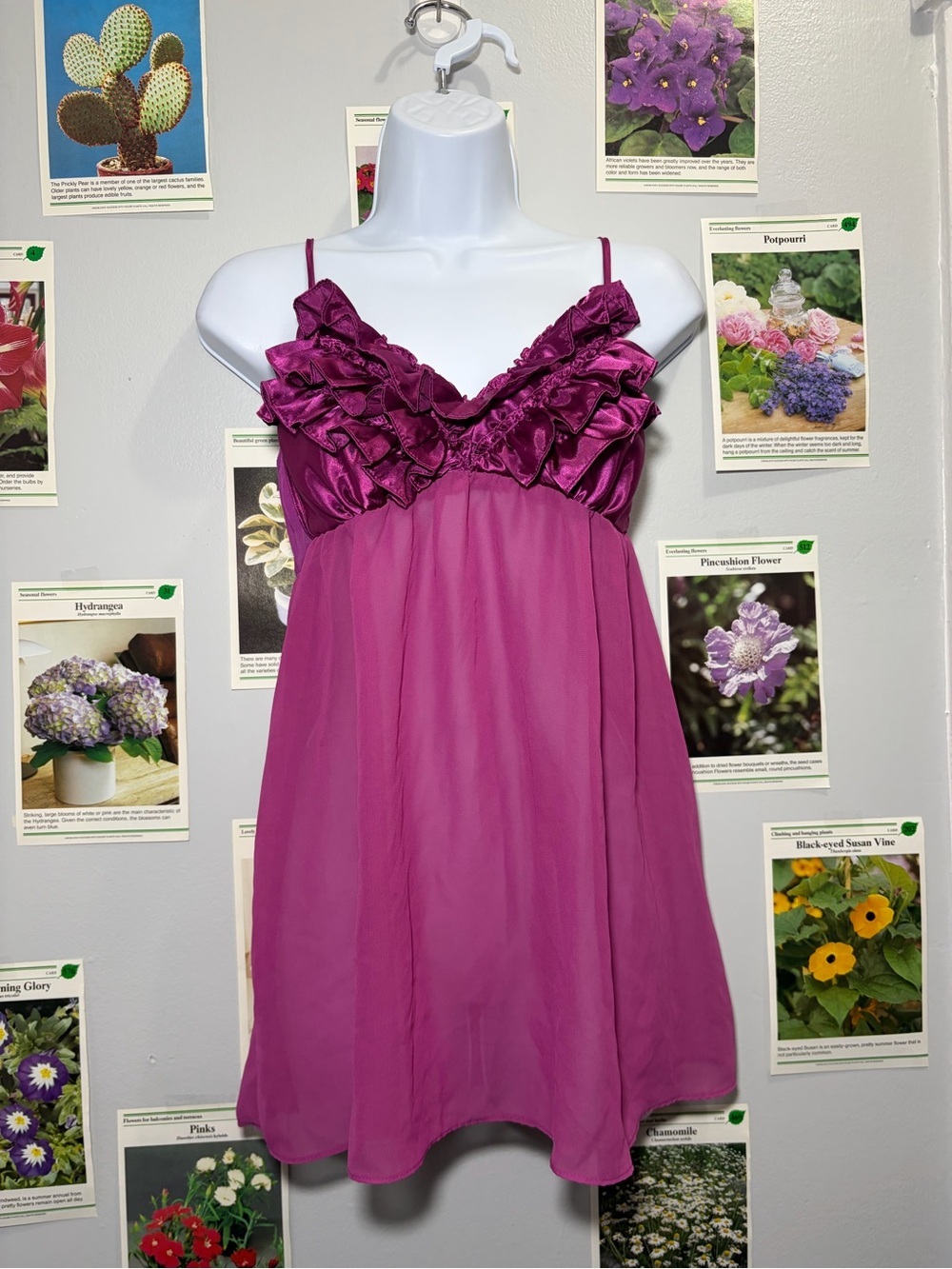 Ambrielle Magenta & Deep Fuchsia Ruffled Babydoll Chemise